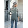 Zeagoo Women’s Casual 3/4 Sleeve T-Shirts Round Neck Cute Tunic Tops Basic Tees Blouses Business Work Tee Top(Grey Flower-wf71)