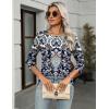 Zeagoo Women’s Casual 3/4 Sleeve T-Shirts Round Neck Cute Tunic Tops Basic Tees Blouses Business Work Tee Top(Navy Boho-mz873)