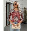 Zeagoo Women’s Casual 3/4 Sleeve T-Shirts Round Neck Cute Tunic Tops Basic Tees Blouses Business Work Tee Top(Red Bohemia-mz870)