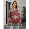 Zeagoo Women’s Casual 3/4 Sleeve T-Shirts Round Neck Cute Tunic Tops Basic Tees Blouses Business Work Tee Top(Red Bohemia-mz870)