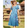 Zeagoo Womens Casual Dresses for Summer Short Sleeve Flare Midi Dress Loose Beach Sundress Pleated Front Dress with Pockets(01 Blue Floral)