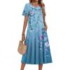 Zeagoo Womens Casual Dresses for Summer Short Sleeve Flare Midi Dress Loose Beach Sundress Pleated Front Dress with Pockets(01 Blue Floral)