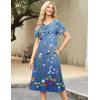 Zeagoo Womens Casual Dresses for Summer Short Sleeve Flare Midi Dress Loose Beach Sundress Pleated Front Dress with Pockets(02 Blue Floral)