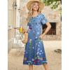Zeagoo Womens Casual Dresses for Summer Short Sleeve Flare Midi Dress Loose Beach Sundress Pleated Front Dress with Pockets(02 Blue Floral)