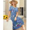 Zeagoo Womens Casual Dresses for Summer Short Sleeve Flare Midi Dress Loose Beach Sundress Pleated Front Dress with Pockets(02 Blue Floral)