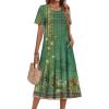 Zeagoo Womens Casual Dresses for Summer Short Sleeve Flare Midi Dress Loose Beach Sundress Pleated Front Dress with Pockets(02 Green Floral)