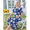 Zeagoo Womens Casual Dresses for Summer Short Sleeve Flare Midi Dress Loose Beach Sundress Pleated Front Dress with Pockets(02 Navy Floral)