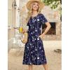 Zeagoo Womens Casual Dresses for Summer Short Sleeve Flare Midi Dress Loose Beach Sundress Pleated Front Dress with Pockets(03 Navy Floral)