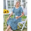 Zeagoo Womens Casual Dresses for Summer Short Sleeve Flare Midi Dress Loose Beach Sundress Pleated Front Dress with Pockets(04 Blue)