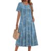 Zeagoo Womens Casual Dresses for Summer Short Sleeve Flare Midi Dress Loose Beach Sundress Pleated Front Dress with Pockets(04 Blue)