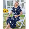 Zeagoo Womens Casual Dresses for Summer Short Sleeve Flare Midi Dress Loose Beach Sundress Pleated Front Dress with Pockets(04 Navy Floral)
