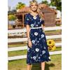 Zeagoo Womens Casual Dresses for Summer Short Sleeve Flare Midi Dress Loose Beach Sundress Pleated Front Dress with Pockets(04 Navy Floral)