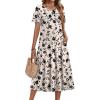 Zeagoo Womens Casual Dresses for Summer Short Sleeve Flare Midi Dress Loose Beach Sundress Pleated Front Dress with Pockets(Beige Floral)