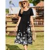 Zeagoo Womens Casual Dresses for Summer Short Sleeve Flare Midi Dress Loose Beach Sundress Pleated Front Dress with Pockets(Black Floral)