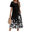 Zeagoo Womens Casual Dresses for Summer Short Sleeve Flare Midi Dress Loose Beach Sundress Pleated Front Dress with Pockets(Black Floral)