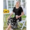 Zeagoo Womens Casual Dresses for Summer Short Sleeve Flare Midi Dress Loose Beach Sundress Pleated Front Dress with Pockets(Black Floral)