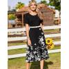 Zeagoo Womens Casual Dresses for Summer Short Sleeve Flare Midi Dress Loose Beach Sundress Pleated Front Dress with Pockets(Black Floral)