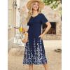 Zeagoo Womens Casual Dresses for Summer Short Sleeve Flare Midi Dress Loose Beach Sundress Pleated Front Dress with Pockets(Blue Floral)