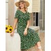 Zeagoo Womens Casual Dresses for Summer Short Sleeve Flare Midi Dress Loose Beach Sundress Pleated Front Dress with Pockets(Green Floral)