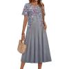 Zeagoo Womens Casual Dresses for Summer Short Sleeve Flare Midi Dress Loose Beach Sundress Pleated Front Dress with Pockets(Grey Floral)