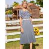 Zeagoo Womens Casual Dresses for Summer Short Sleeve Flare Midi Dress Loose Beach Sundress Pleated Front Dress with Pockets(Grey Floral)