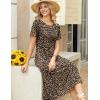 Zeagoo Womens Casual Dresses for Summer Short Sleeve Flare Midi Dress Loose Beach Sundress Pleated Front Dress with Pockets(Leopard Print)
