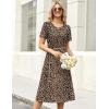 Zeagoo Womens Casual Dresses for Summer Short Sleeve Flare Midi Dress Loose Beach Sundress Pleated Front Dress with Pockets(Leopard Print)