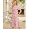 Zeagoo Womens Casual Dresses for Summer Short Sleeve Flare Midi Dress Loose Beach Sundress Pleated Front Dress with Pockets(Pink Polka Dots)