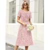 Zeagoo Womens Casual Dresses for Summer Short Sleeve Flare Midi Dress Loose Beach Sundress Pleated Front Dress with Pockets(Pink Polka Dots)