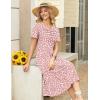 Zeagoo Womens Casual Dresses for Summer Short Sleeve Flare Midi Dress Loose Beach Sundress Pleated Front Dress with Pockets(Pink Polka Dots)