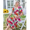 Zeagoo Womens Casual Dresses for Summer Short Sleeve Flare Midi Dress Loose Beach Sundress Pleated Front Dress with Pockets(Red Floral)