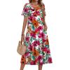 Zeagoo Womens Casual Dresses for Summer Short Sleeve Flare Midi Dress Loose Beach Sundress Pleated Front Dress with Pockets(Red Floral)