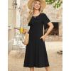 Zeagoo Womens Casual Dresses for Summer Short Sleeve Flare Midi Dress Loose Beach Sundress Pleated Front Dress with Pockets(Solid Black)