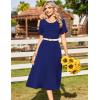 Zeagoo Womens Casual Dresses for Summer Short Sleeve Flare Midi Dress Loose Beach Sundress Pleated Front Dress with Pockets(Solid Navy)