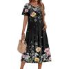 Zeagoo Womens Casual Dresses for Summer Short Sleeve Flare Midi Dress Loose Beach Sundress Pleated Front Dress with Pockets(Wf120)