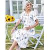 Zeagoo Womens Casual Dresses for Summer Short Sleeve Flare Midi Dress Loose Beach Sundress Pleated Front Dress with Pockets(White Floral)