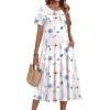 Zeagoo Womens Casual Dresses for Summer Short Sleeve Flare Midi Dress Loose Beach Sundress Pleated Front Dress with Pockets(White Floral)