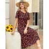 Zeagoo Womens Casual Dresses for Summer Short Sleeve Flare Midi Dress Loose Beach Sundress Pleated Front Dress with Pockets(Wine Red Floral)