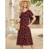 Zeagoo Womens Casual Dresses for Summer Short Sleeve Flare Midi Dress Loose Beach Sundress Pleated Front Dress with Pockets(Wine Red Floral)