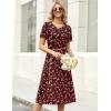 Zeagoo Womens Casual Dresses for Summer Short Sleeve Flare Midi Dress Loose Beach Sundress Pleated Front Dress with Pockets(Wine Red Floral)