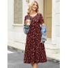 Zeagoo Womens Casual Dresses for Summer Short Sleeve Flare Midi Dress Loose Beach Sundress Pleated Front Dress with Pockets(Wine Red Floral)