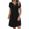 Zeagoo Women’s Casual Dresses with Pockets Summer Floral V-Neck A-Line Tshirt Dress Short Sleeve Mini Dress Beach Sundress(Black)