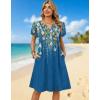 Zeagoo Women’s Casual Dresses with Pockets Summer Floral V-Neck A-Line Tshirt Dress Short Sleeve Mini Dress Beach Sundress(Blue Bloom)