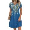 Zeagoo Women’s Casual Dresses with Pockets Summer Floral V-Neck A-Line Tshirt Dress Short Sleeve Mini Dress Beach Sundress(Blue Bloom)