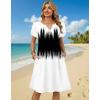 Zeagoo Women’s Casual Dresses with Pockets Summer Floral V-Neck A-Line Tshirt Dress Short Sleeve Mini Dress Beach Sundress(Gradient Black White)