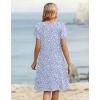 Zeagoo Women’s Casual Dresses with Pockets Summer Floral V-Neck A-Line Tshirt Dress Short Sleeve Mini Dress Beach Sundress(Grey Blue-white)