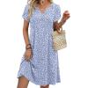 Zeagoo Women’s Casual Dresses with Pockets Summer Floral V-Neck A-Line Tshirt Dress Short Sleeve Mini Dress Beach Sundress(Grey Blue-white)