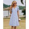 Zeagoo Women’s Casual Dresses with Pockets Summer Floral V-Neck A-Line Tshirt Dress Short Sleeve Mini Dress Beach Sundress(Grey Blue-white)