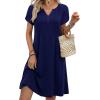 Zeagoo Women’s Casual Dresses with Pockets Summer Floral V-Neck A-Line Tshirt Dress Short Sleeve Mini Dress Beach Sundress(Navy Blue)