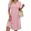 Zeagoo Women’s Casual Dresses with Pockets Summer Floral V-Neck A-Line Tshirt Dress Short Sleeve Mini Dress Beach Sundress(Pink-white)